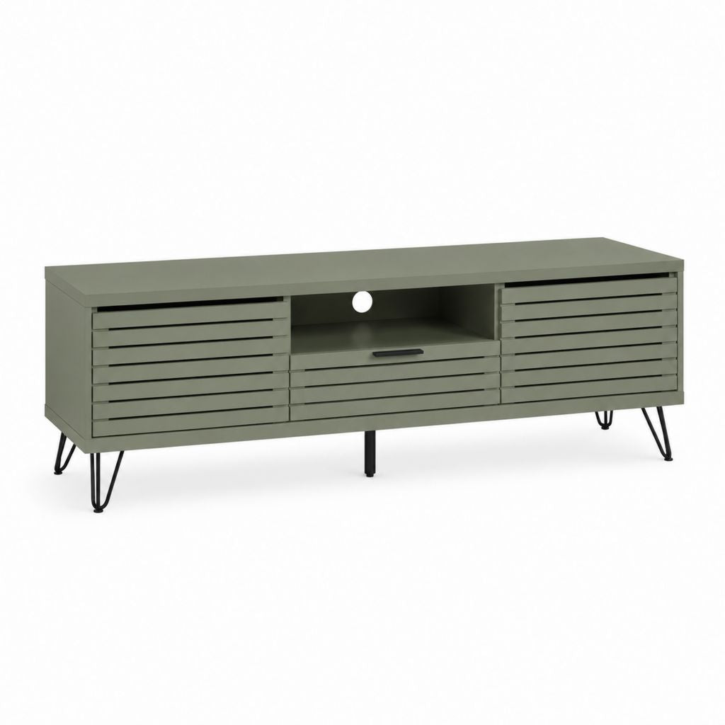 Meuble TV vert olive en MDF rectangulaire 160 x 40 x 50 cm