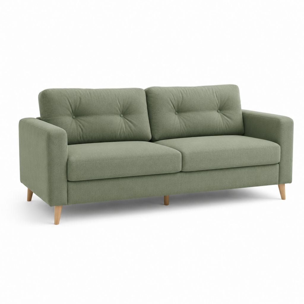 Canapé 2 places vert sauge en polyester avec pieds en bois massif 180 x 85 x 85 cm