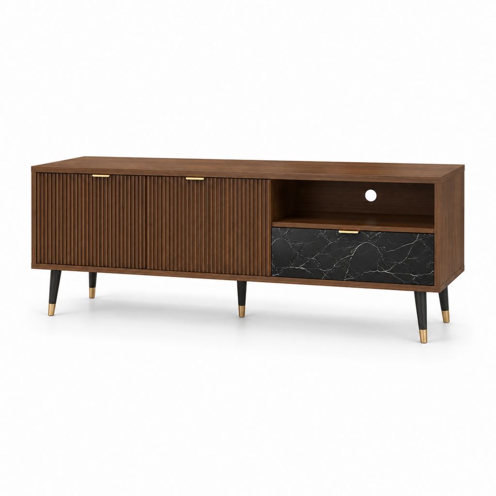 Meuble TV rectangulaire noyer en panneaux MDF 160 x 40 x 60 cm