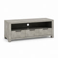 Meuble TV gris béton en panneaux de particules 120 x 40 x 60 cm avec 3 portes et passe-câble