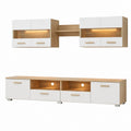 Ensemble meuble TV mural blanc et chêne avec éclairage LED 240 x 40 x 180 cm