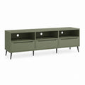 Meuble TV 160 cm vert olive en MDF rectangulaire avec 3 niches et 3 portes 160 x 40 x 60 cm