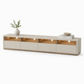 Meuble TV bas beige et chêne en panneaux MDF 240 x 40 x 45 cm avec 4 portes et éclairage LED