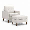 Fauteuil de salon avec repose-pieds écru en polyester à dossier capitonné 76 x 82 x 92 cm