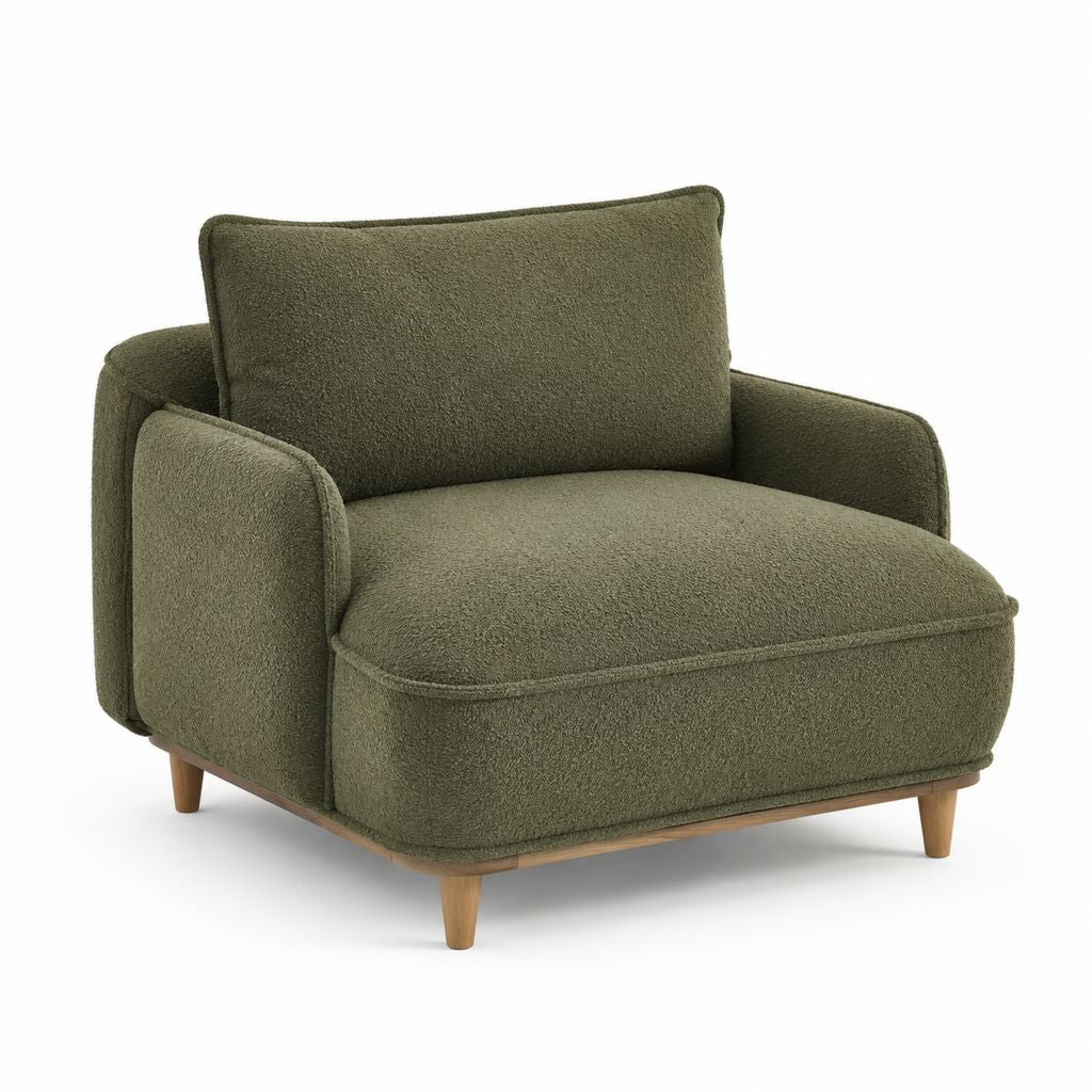 Fauteuil de salon vert olive en polyester bouclette 100 x 90 x 85 cm