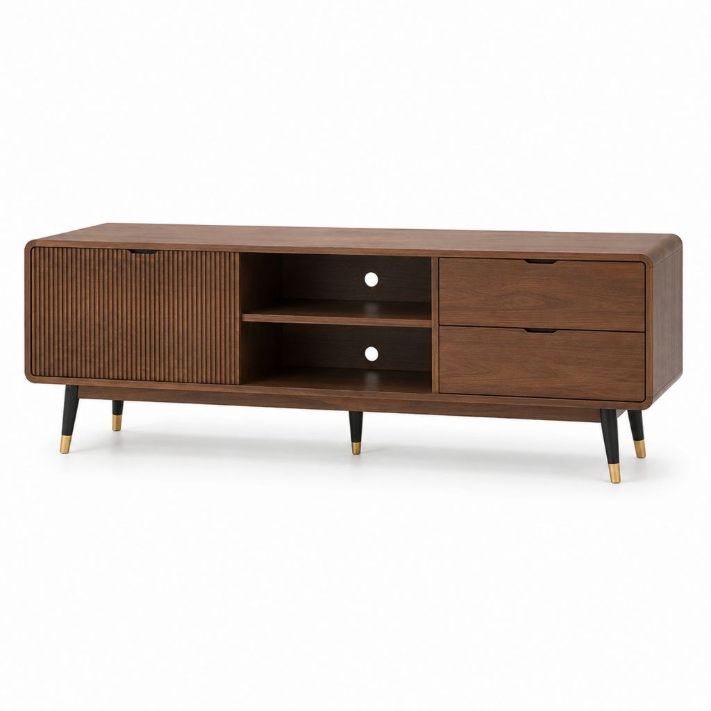 Meuble TV en MDF plaqué noyer brun rectangulaire 180 x 40 x 60 cm