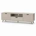 Meuble TV taupe en MDF rainuré avec rangement 180 x 40 x 60 cm
