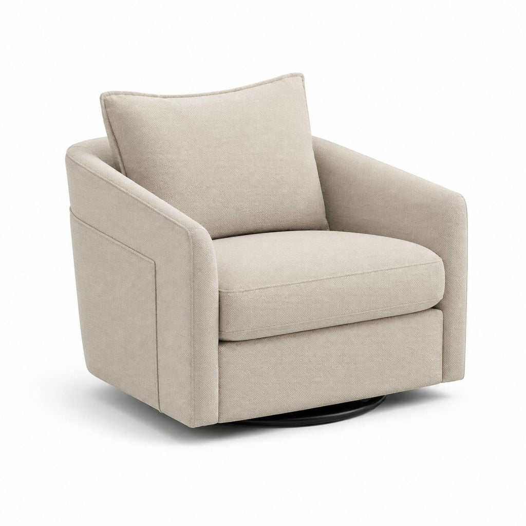 Fauteuil pivotant beige en polyester forme arrondie 84 x 82 x 84 cm