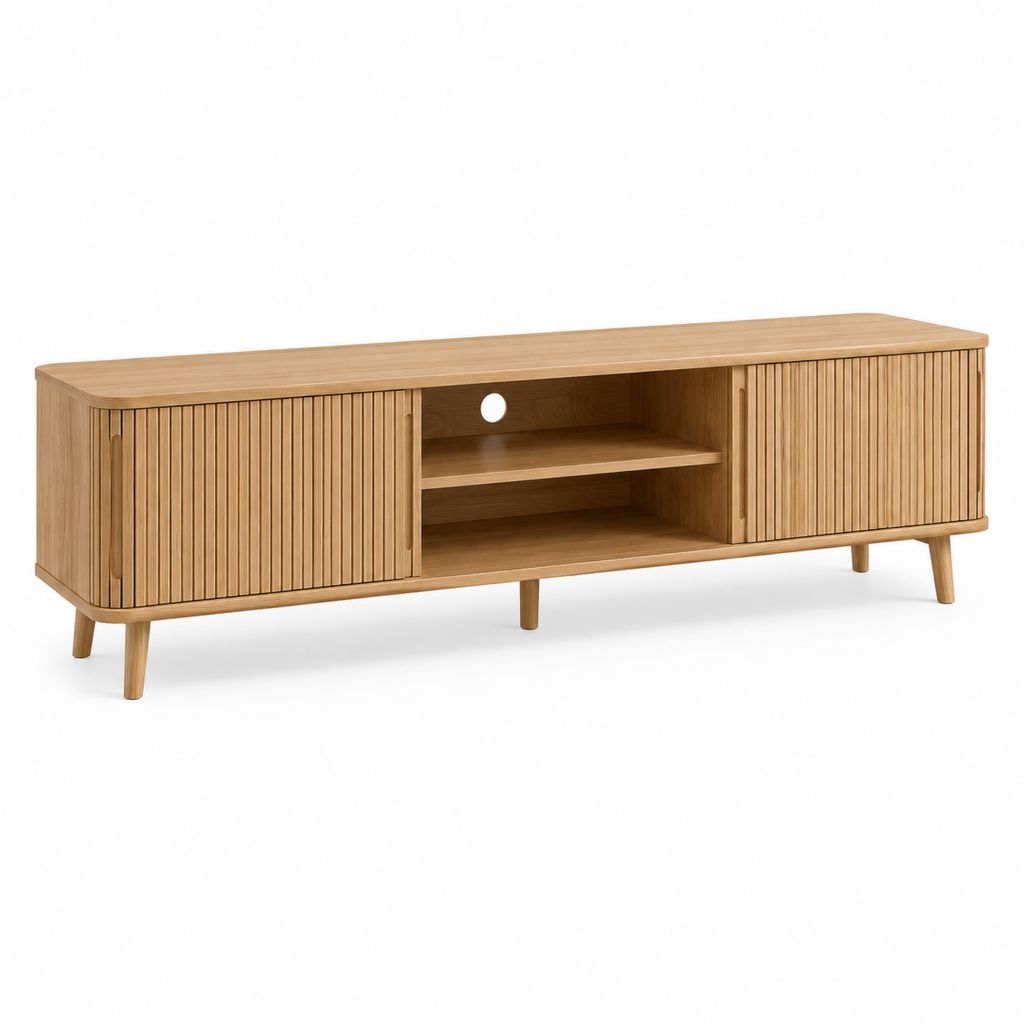 Meuble TV en chêne naturel avec portes coulissantes rainurées 180 x 40 x 55 cm