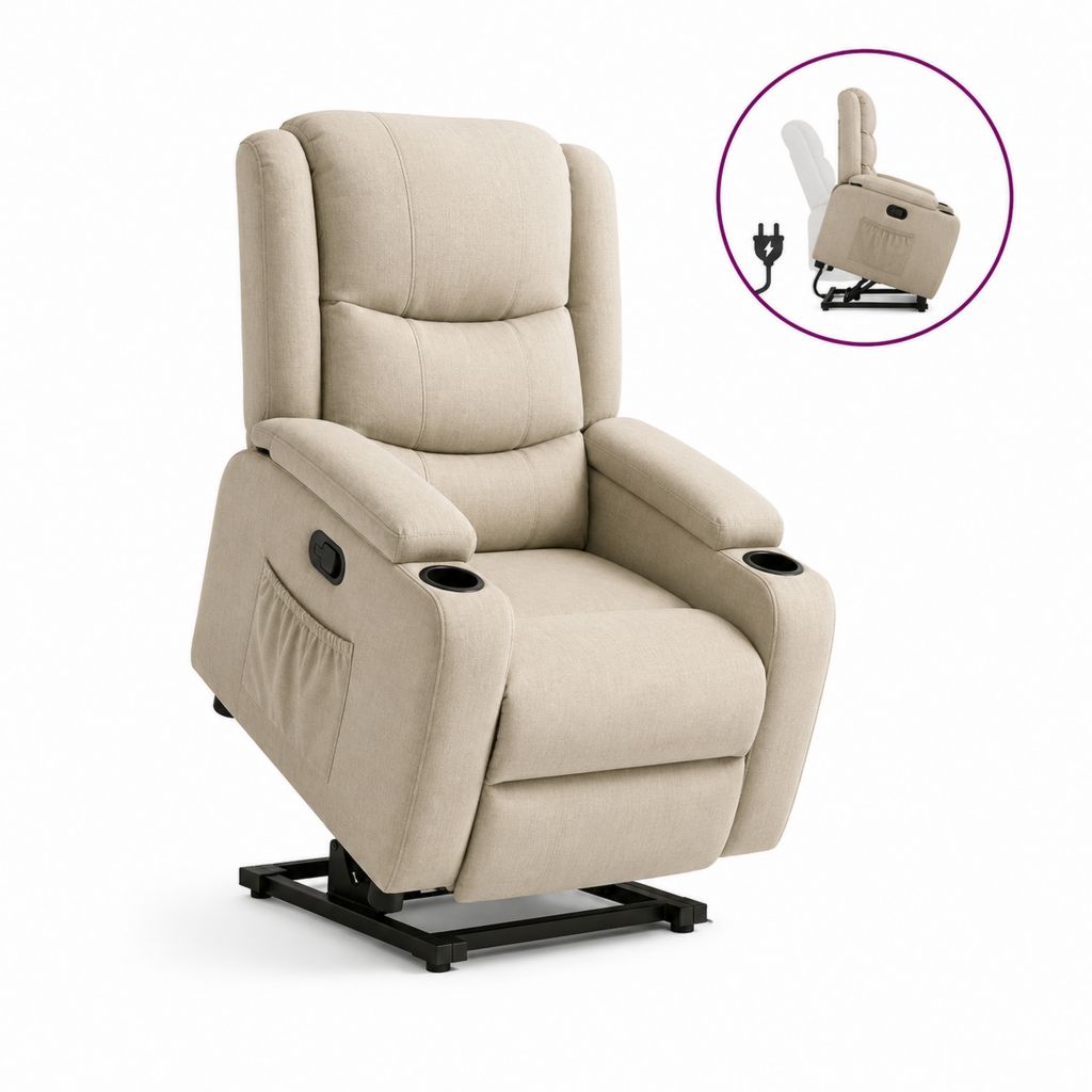 Fauteuil releveur électrique inclinable beige en polyester 84 x 92 x 105 cm