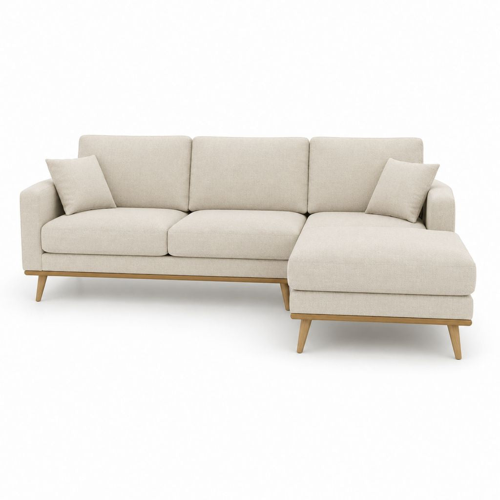 Canapé d’angle droit 3 places beige en polyester 230 x 150 x 85 cm