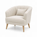 Fauteuil arrondi beige en polyester avec pieds en hévéa massif 75 x 80 x 82 cm