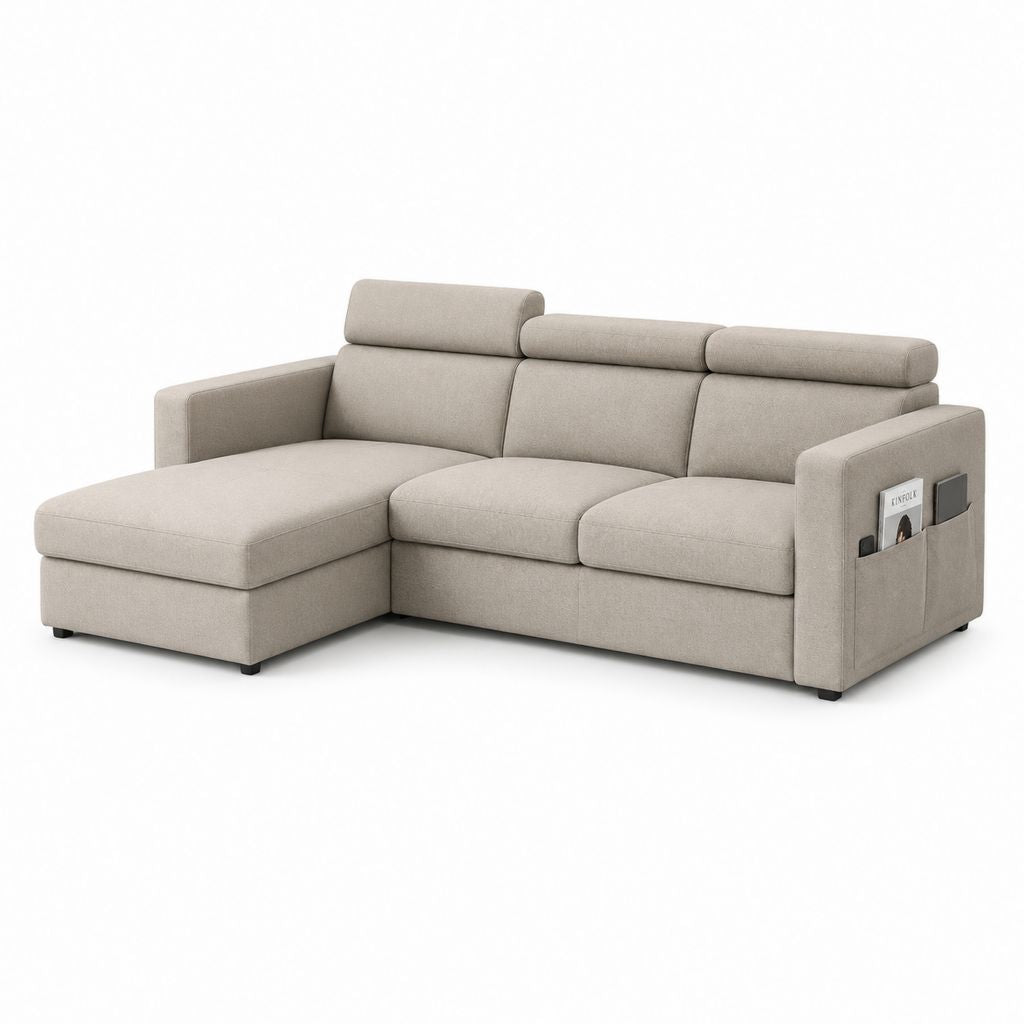 Canapé d’angle 3 places beige en polyester avec méridienne gauche 240 x 160 x 98 cm