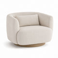 Fauteuil pivotant écru en polyester bouclette avec base effet chêne 93 x 87 x 76 cm