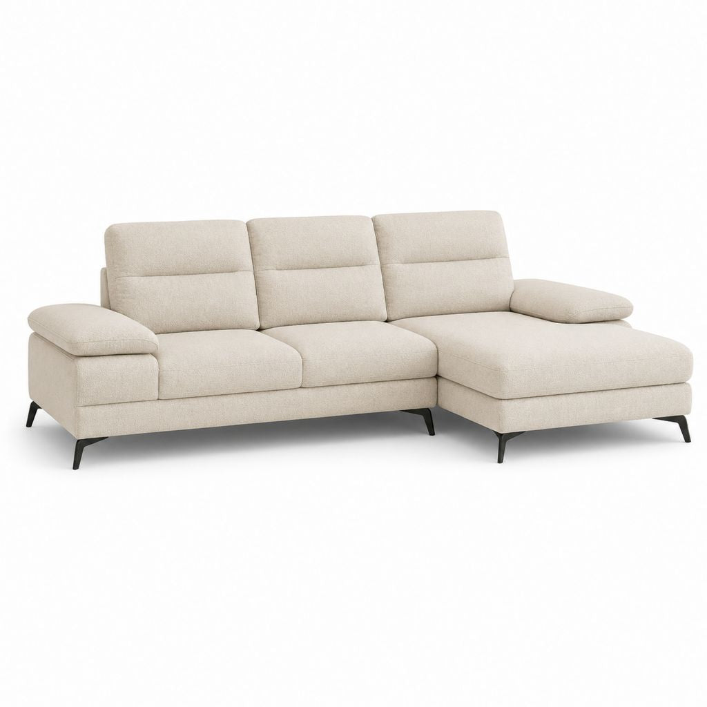 Canapé d’angle droit 3 places beige en polyester 260 x 160 x 90 cm