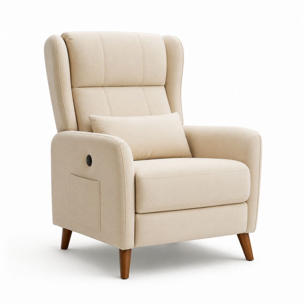 Fauteuil relax inclinable électrique beige en microfibre polyester avec repose-pieds 85 x 92 x 105 cm