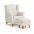 Fauteuil à oreilles avec repose-pieds blanc cassé en polyester pieds en hévéa massif 78 x 90 x 105 cm