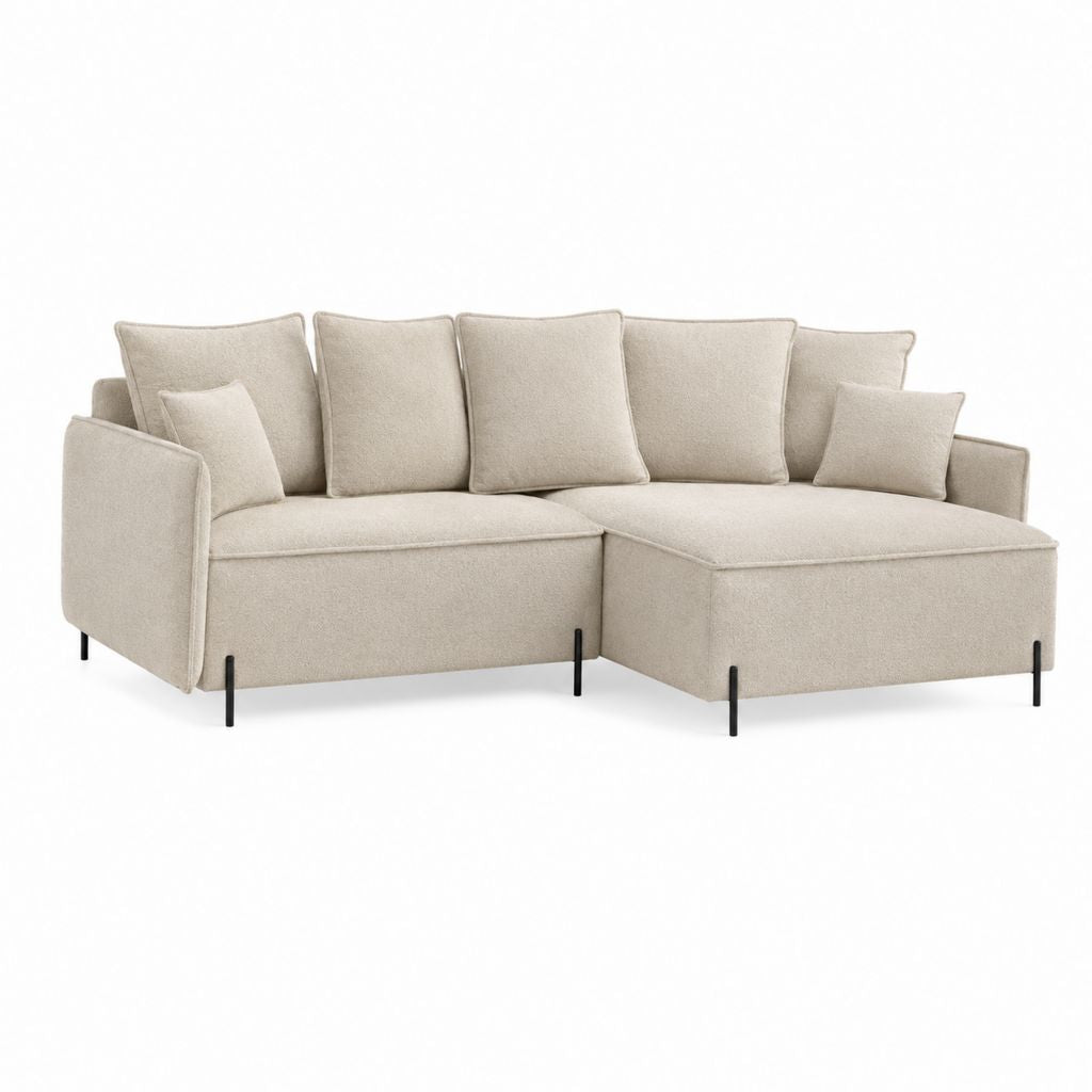 Canapé d'angle 5 places beige en polyester avec méridienne droite 280 x 160 x 85 cm