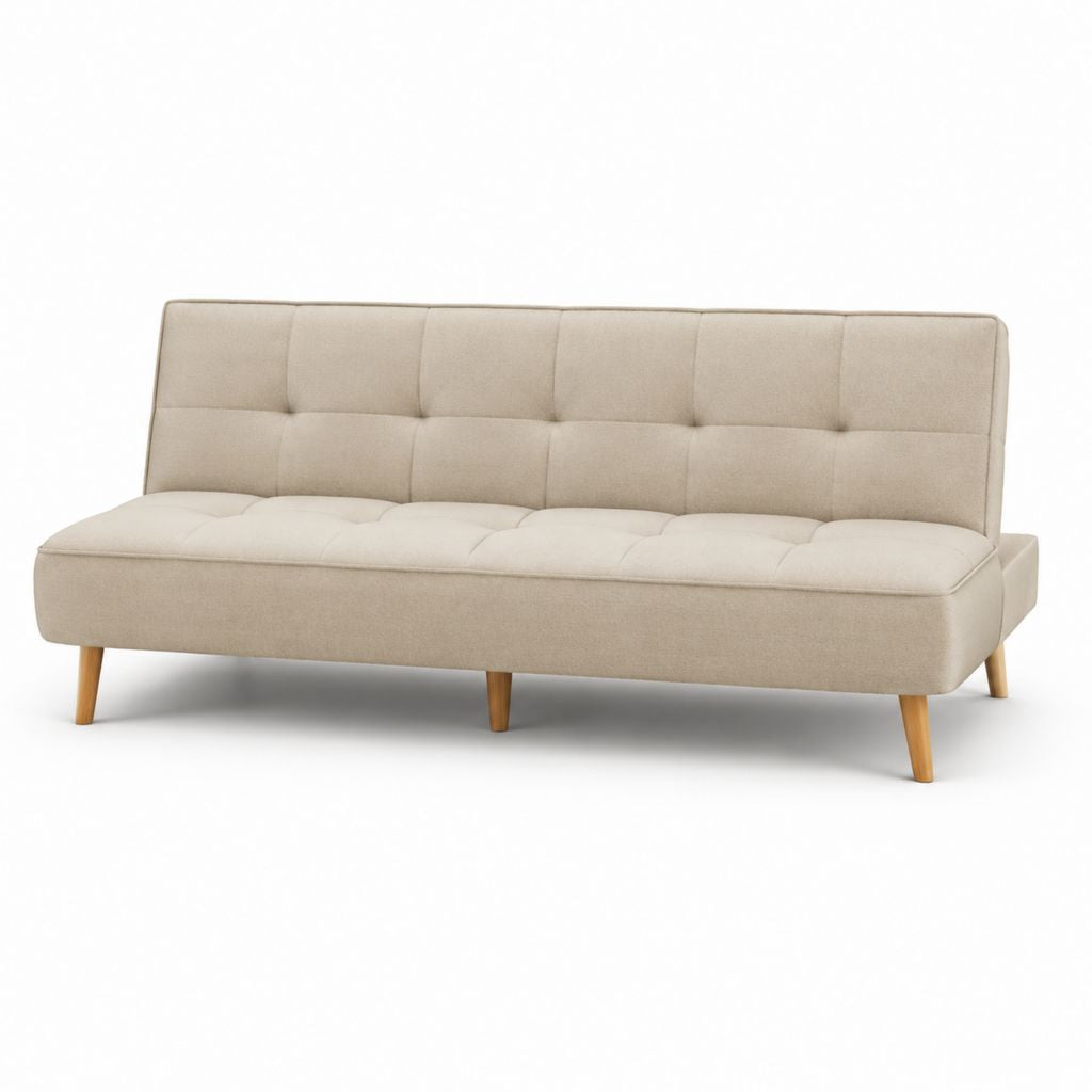 Canapé-lit convertible 3 places beige en polyester avec pieds en bois massif 180 x 85 x 83 cm