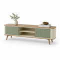Meuble TV rectangulaire 180 cm vert sauge et beige en MDF avec portes coulissantes