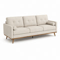 Canapé 3 places beige en polyester et hévéa massif rectangulaire 218 x 88 x 84 cm